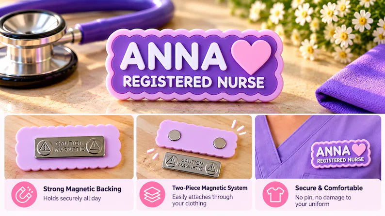Personalized Magnetic Nurse Name Badge – Scalloped Edge